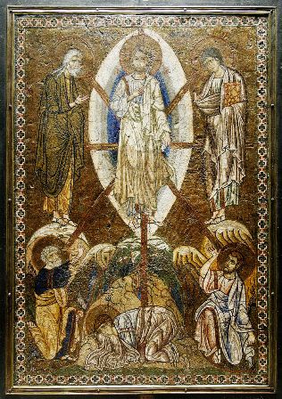 Portable icon with the Transfiguration of Christ, Byzantine artwork, circa 1200, depicting Elijah, Jesus and Moses with the three apostles